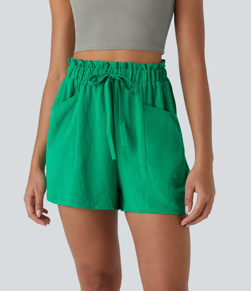 NWT Halara Paper Bag High Waisted Drawstring Pocket Casual Linen-Feel Shorts XL