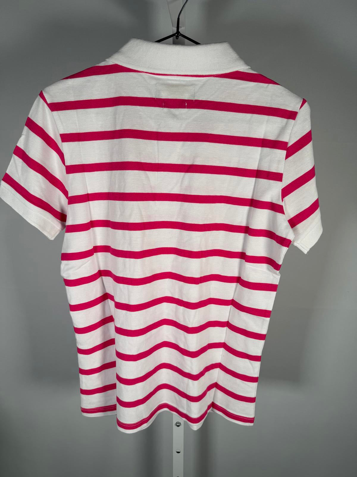 NWT Piombo Pink White Stripe Short Sleeve Pique Polo Shirt Womens US Size S