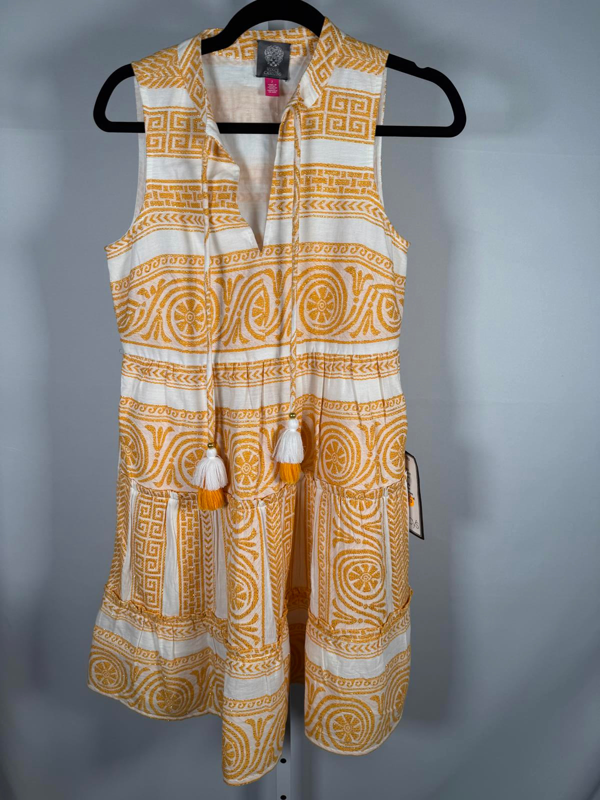 NWT Vince Camuto Women's Cotton Mosaic Tassel-Tie Dress Size 2