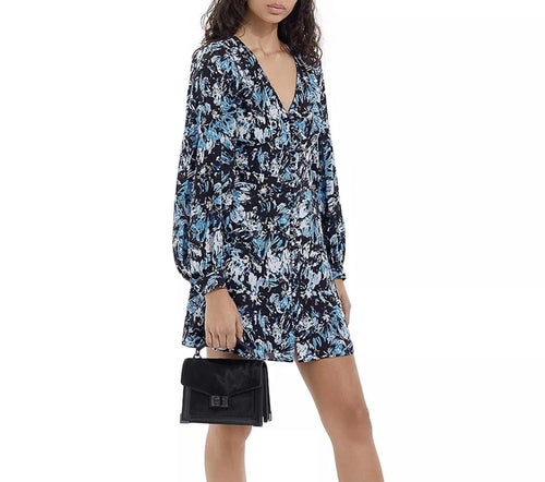The Kooples Firework Silk Mini Dress Size 1 (US S) Blue Black Floral NWT