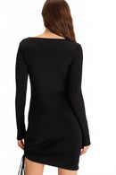 Lulus Serious Stunner Black Ruched Long Sleeve Mini Bodycon Dress - XS