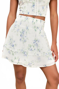 Lulus Springtime Sentiments White Floral Swiss Dot Ruffled Mini Skirt - XL