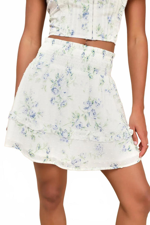 Lulus Springtime Sentiments White Floral Swiss Dot Ruffled Mini Skirt - XL