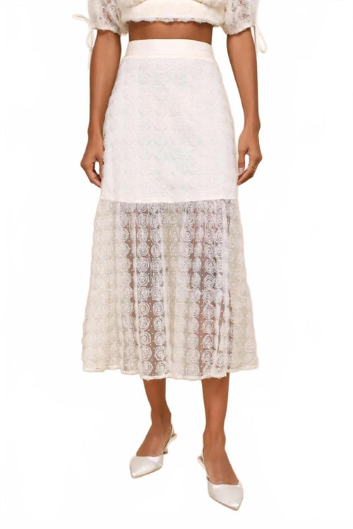 NWT Lulus Ideal Adoration Cream Tulle Swiss Dot Rosette Midi Skirt Size L
