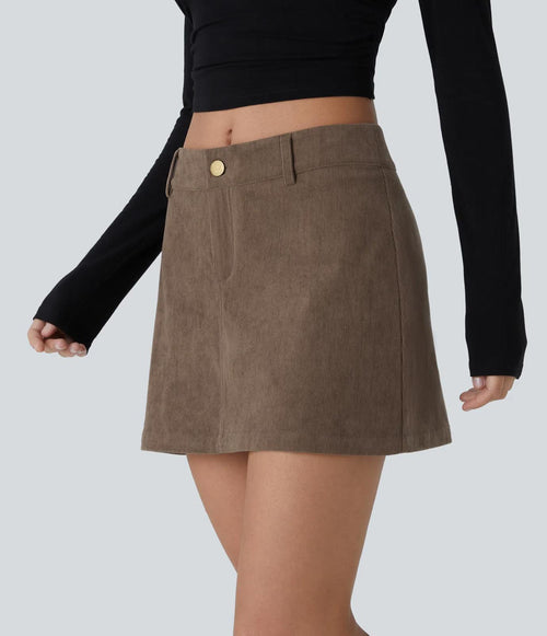 NWT Halara Mid Low Rise 2-in-1 A Line Mini Casual Corduroy Skirt Camelia Brown L