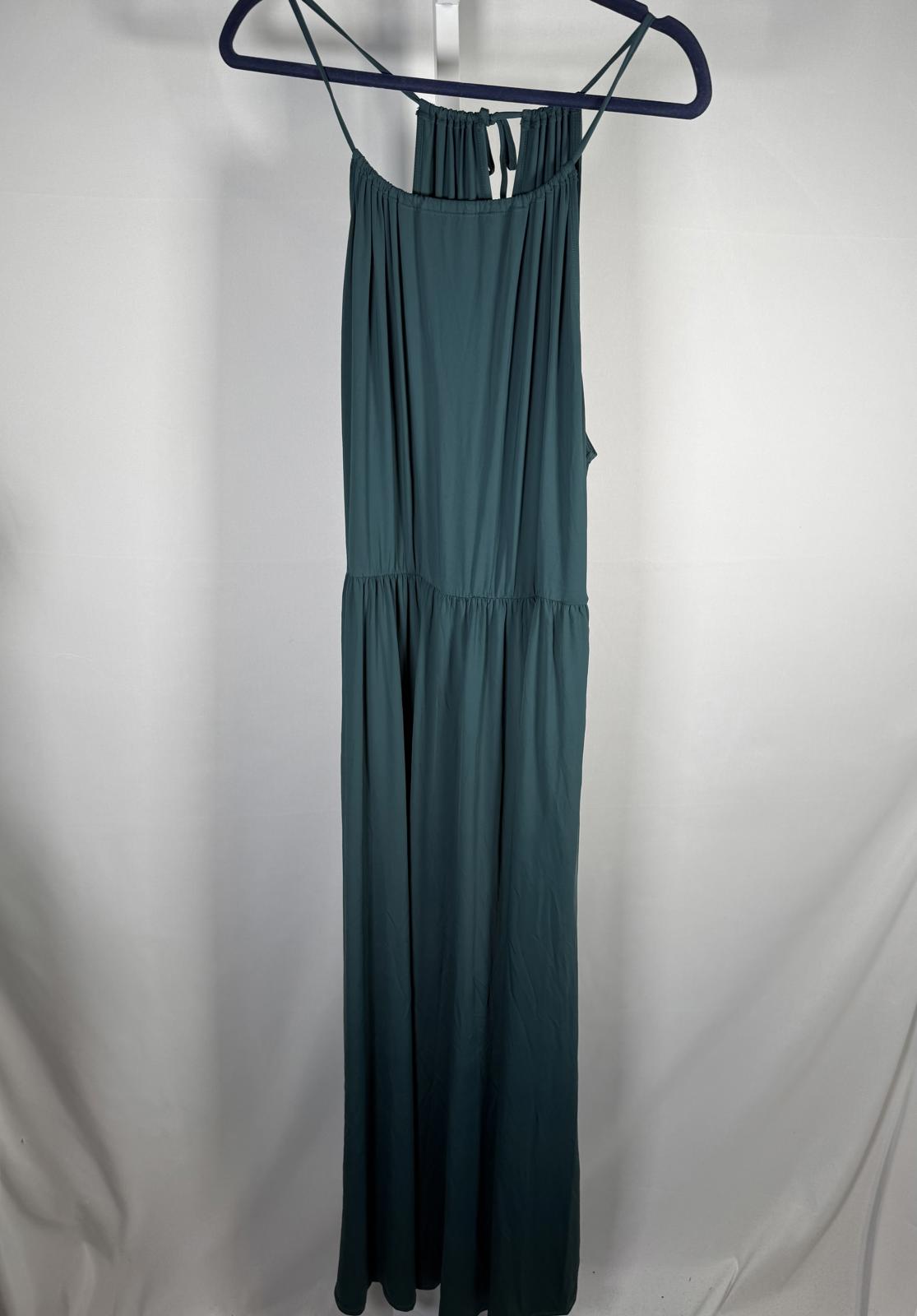 NWT Halara Adjustable Halter Tie Pocket Hem Flowy Maxi Dress Verdiris XL