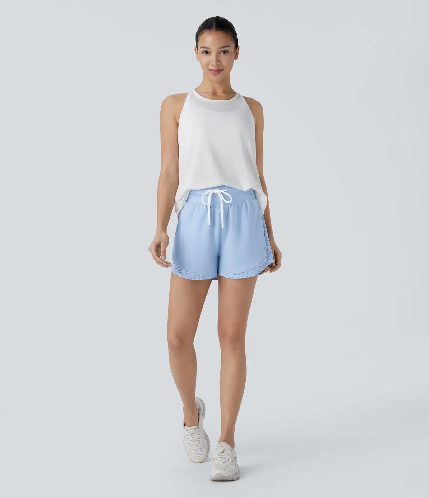 Halara High Waisted Drawstring Side Pocket Curved Hem Running Short Size M