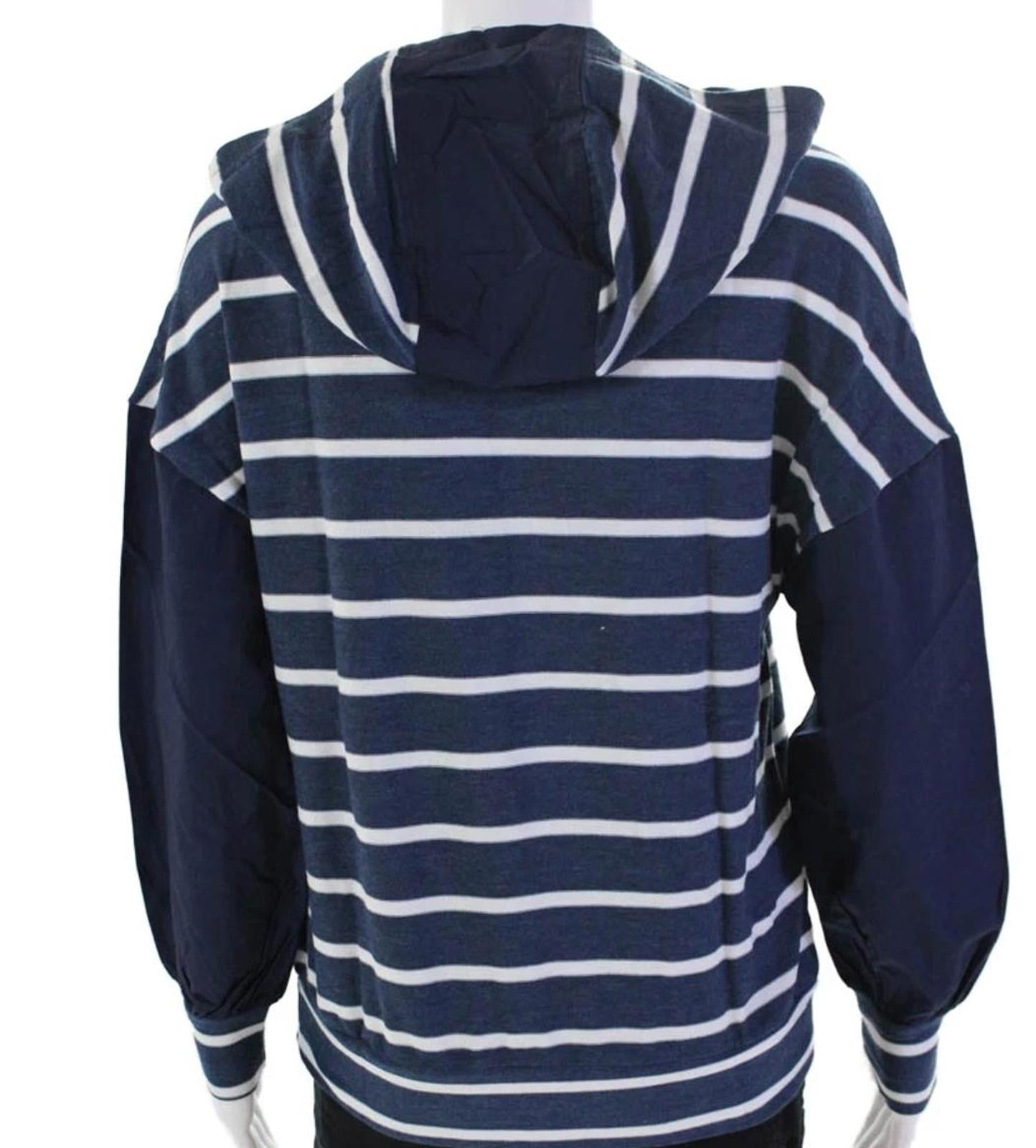 NWT Chaser Navy Stripe Blouson Sleeve Hooded Pullover Hoodie Medium