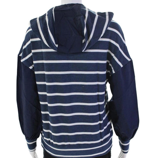 NWT Chaser Navy Stripe Blouson Sleeve Hooded Pullover Hoodie Medium
