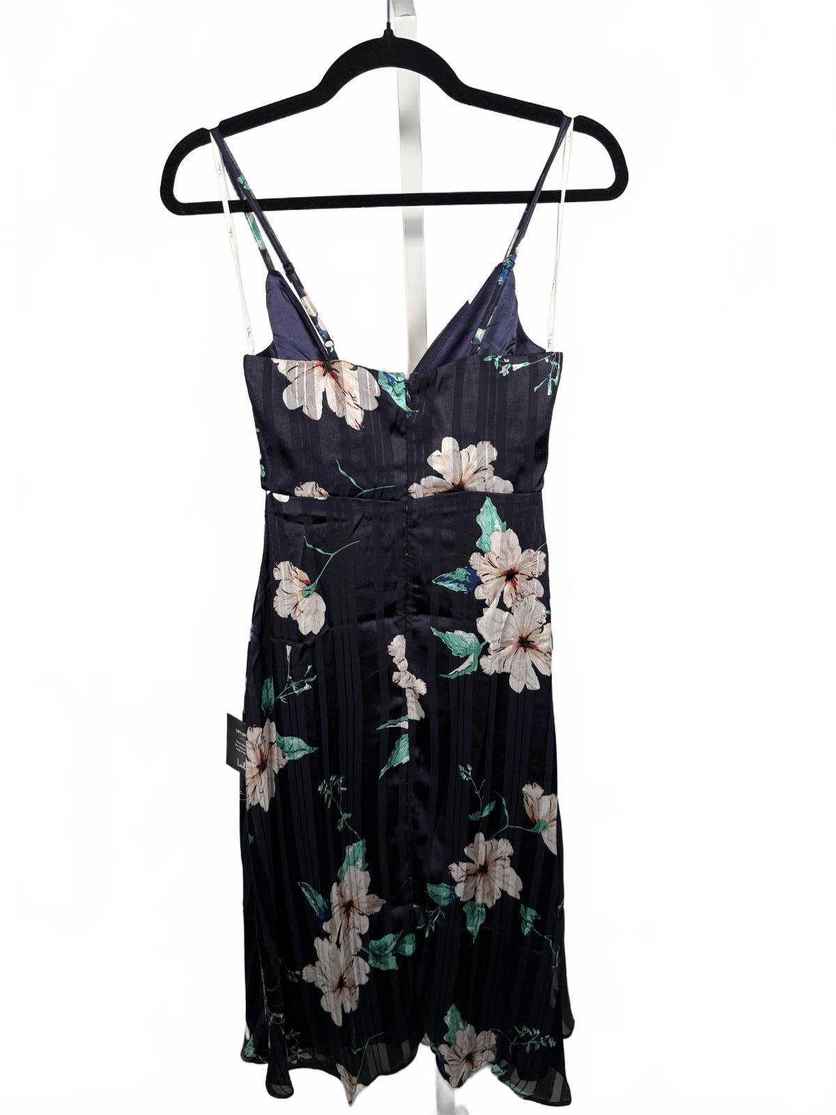 Lulus All About Love Navy Blue Floral Print Midi Dress - XS NWT