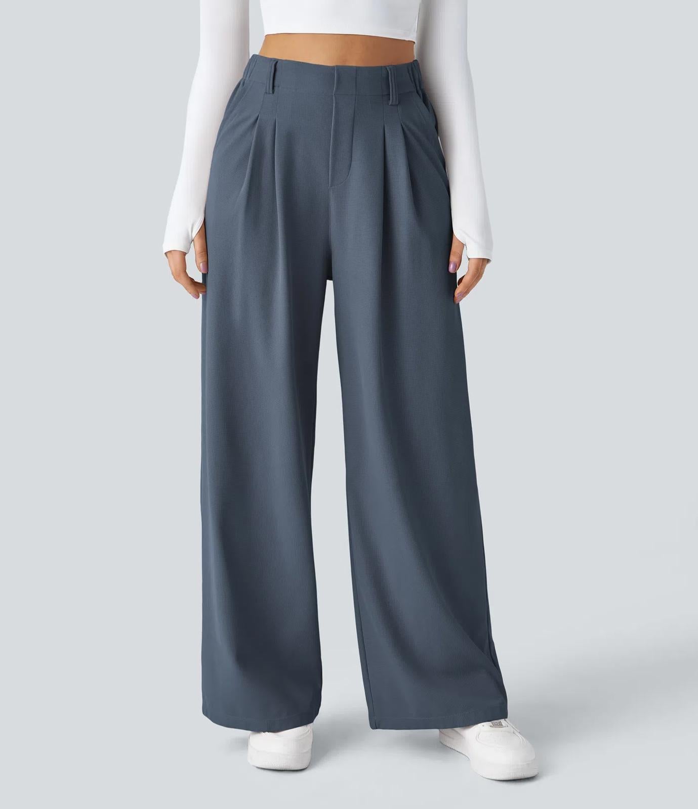 NWT Halara Flex™ High Waisted Pocket Wide Leg Waffle Work Pants Size Small