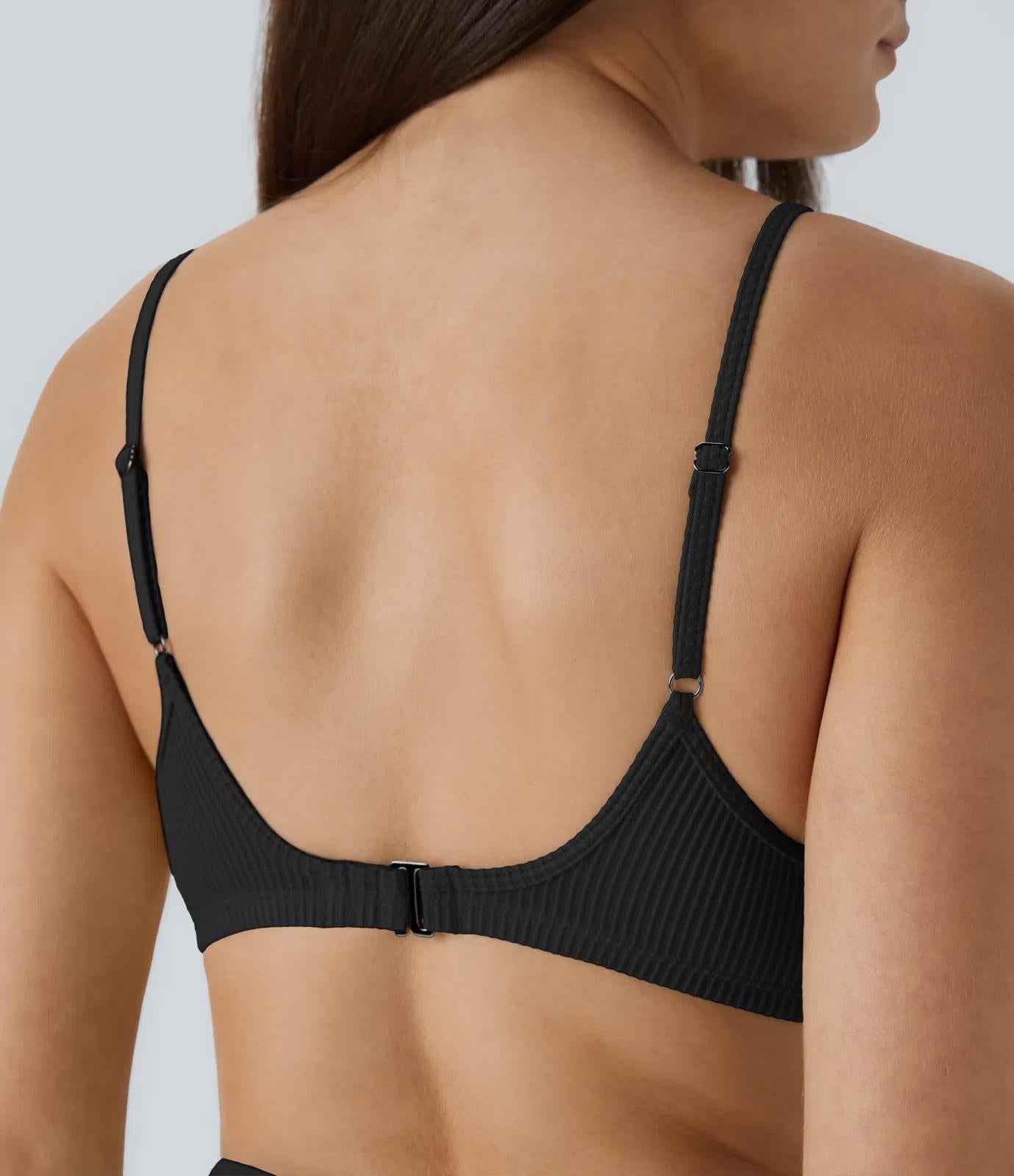NWT Halara Ribbed Bikini Top Swimsuit Black Size M