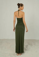 Atelier Olive Green Maxi Dress with Tie Detail Size M