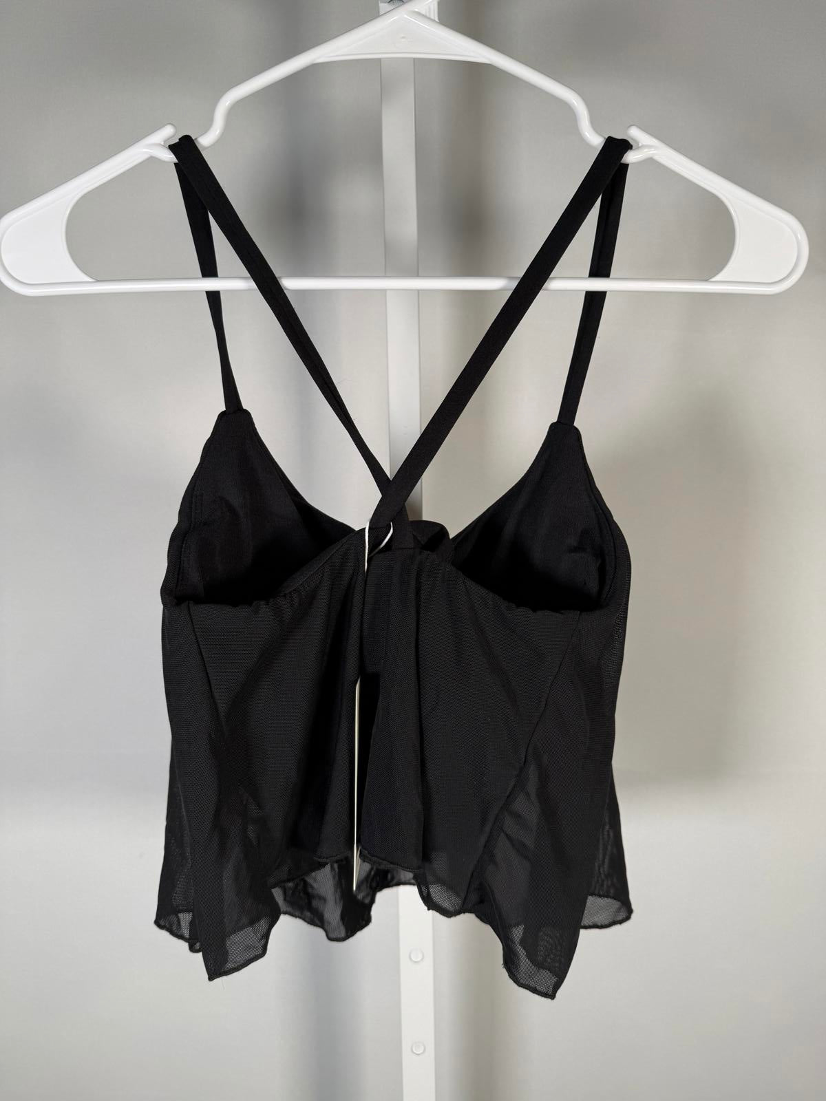 NWT Halara Mesh Overlay Tank with Criss Cross Straps in Back Black S
