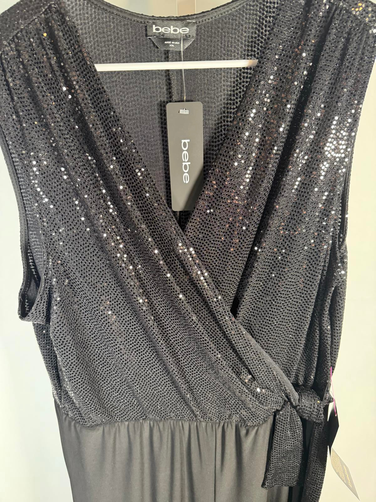 Bebe Disco Dot Wrap Tie Jumpsuit Size XXL NWT