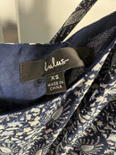 Lulus Blissful Sweetie Navy Blue Paisley Tiered Cutout Midi Dress - XS NWT