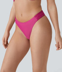 NWT Halara Low Rise Ruched Bikini Bottom Swimsuit Sakura Red XS