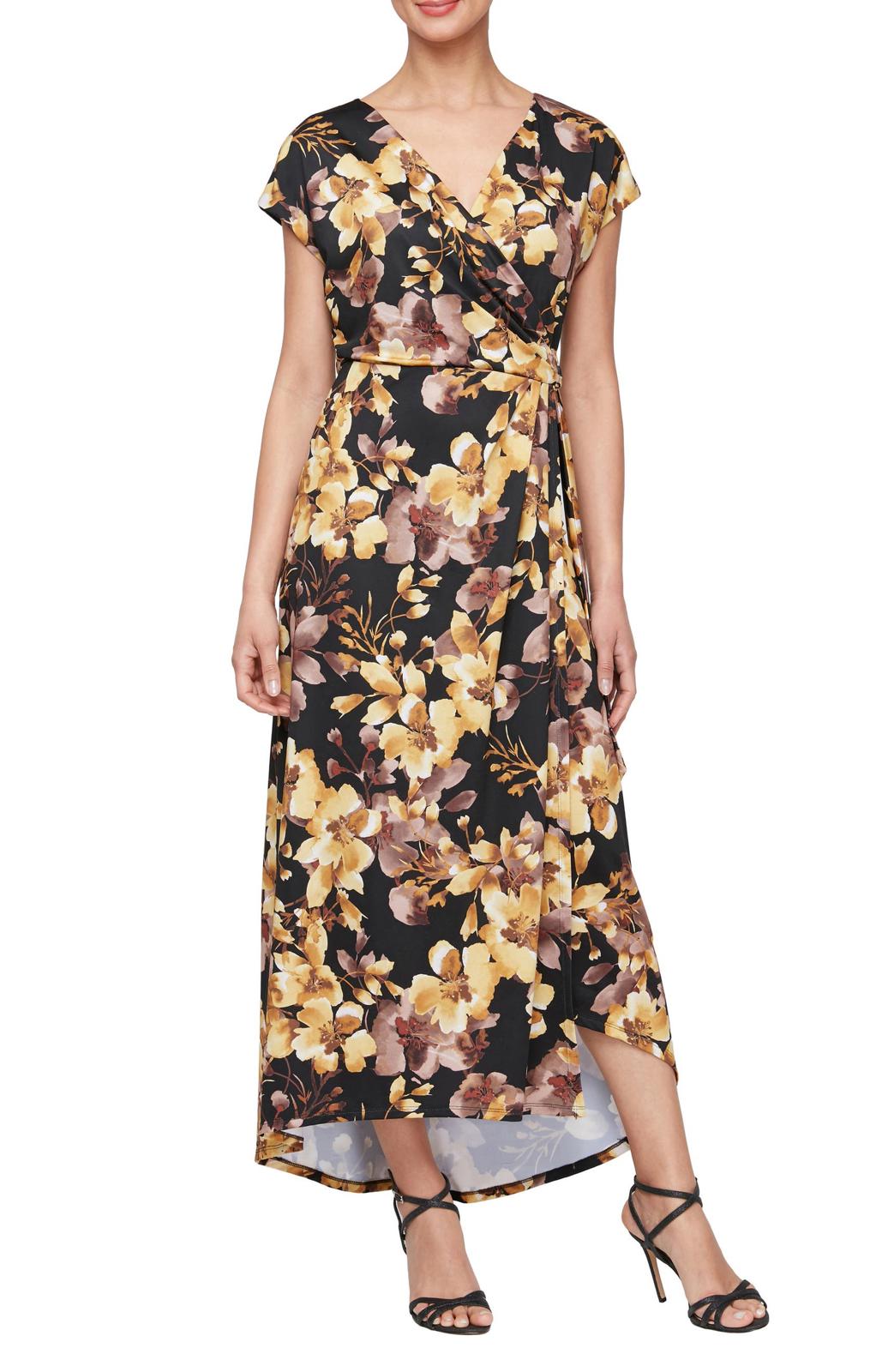 SLNY SL FASHIONS Print Faux Wrap Maxi Dress Size 6