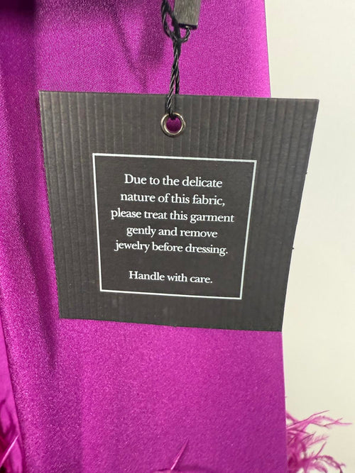 NWT Mac Duggal 55805 Purple Feathered Hem High Neck Sleeveless Trapeze Dress - 4