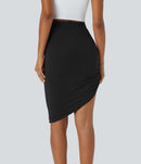 NWTHalara Mid Rise Ruched Asymmetric Hem Bodycon Mini Casual Skirt Black XL