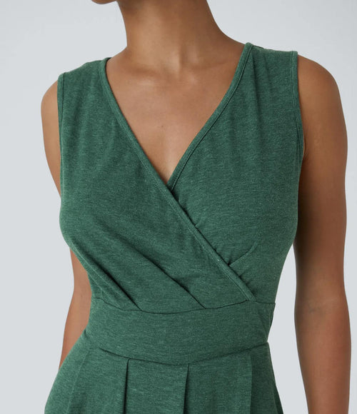 NWT Halara Deep V Neck Sleeveless High Low Flowy Midi Casual Dress Size - XL