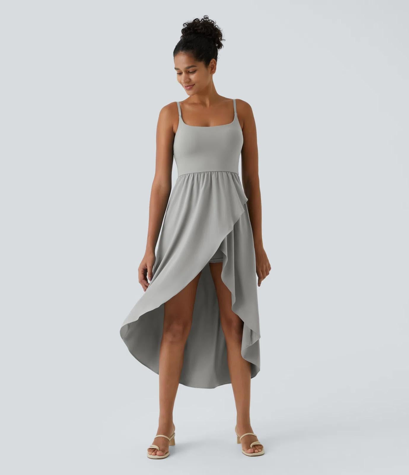NWT Halara Breezeful High Low 2-Piece Pocket Flowy Casual Dress Ghost Gray S