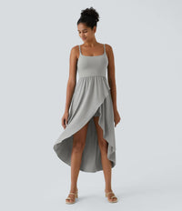 NWT Halara Breezeful High Low 2-Piece Pocket Flowy Casual Dress Ghost Gray S