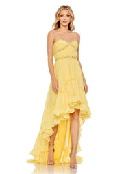 NWT Mac Duggal Yellow Strapless High-Low Ruffle Dress with Embellishments Size 4