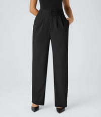 NWT Halara High Waisted Zipper Pocket Shirred Straight Leg Pant Black Size XS