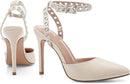 YETIER Women's Pointed Toe Rivet Heels Adjustable Ankle Strap Size 9. NWT. Beige