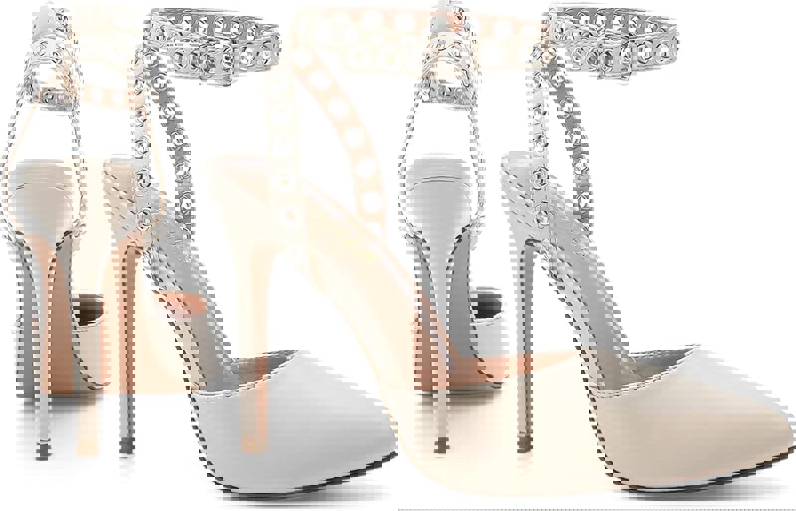 YETIER Women's Pointed Toe Rivet Heels Adjustable Ankle Strap Size 9. NWT. Beige