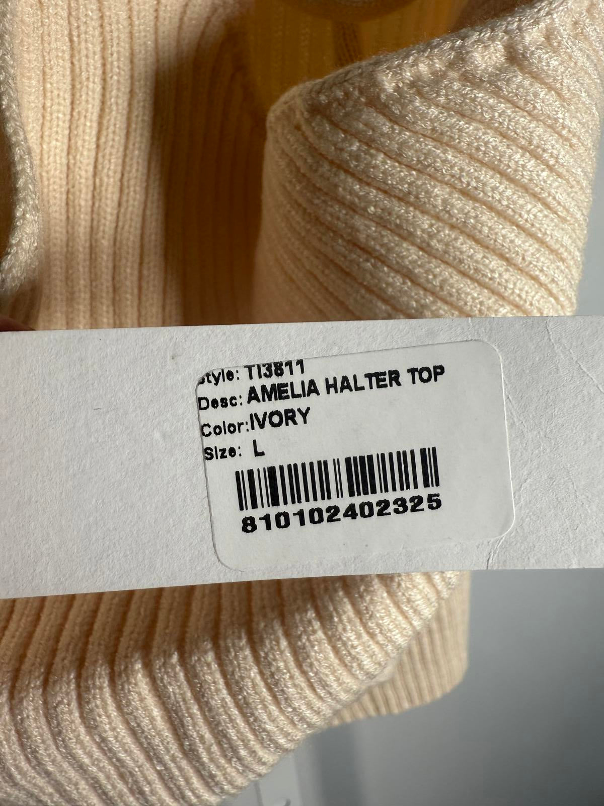 LBLC THE LABEL Amelia Ribbed Halter Top In Ivory Size Large NWT