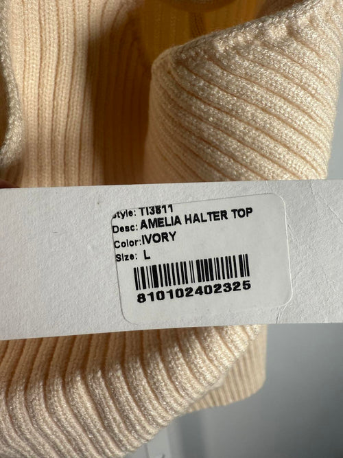 LBLC THE LABEL Amelia Ribbed Halter Top In Ivory Size Large NWT