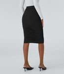 NWT Halara High Waisted Ruched Midi Bodycon Casual Skirt Black L