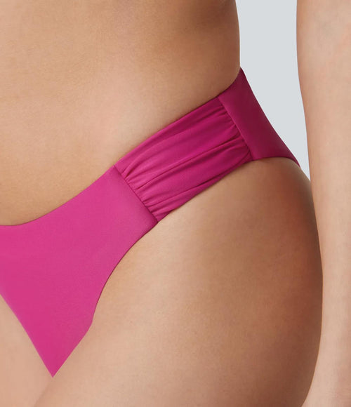 NWT Halara Low Rise Ruched Bikini Bottom Swimsuit Sakura Red XS
