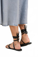 Lulus Maire Black Lace-Up Flat Thong Sandals - 5 NWB