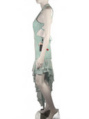 MAC DUGGAL Sequined Halter Cut Out Ruffle Asymmetrical Dress Size 2