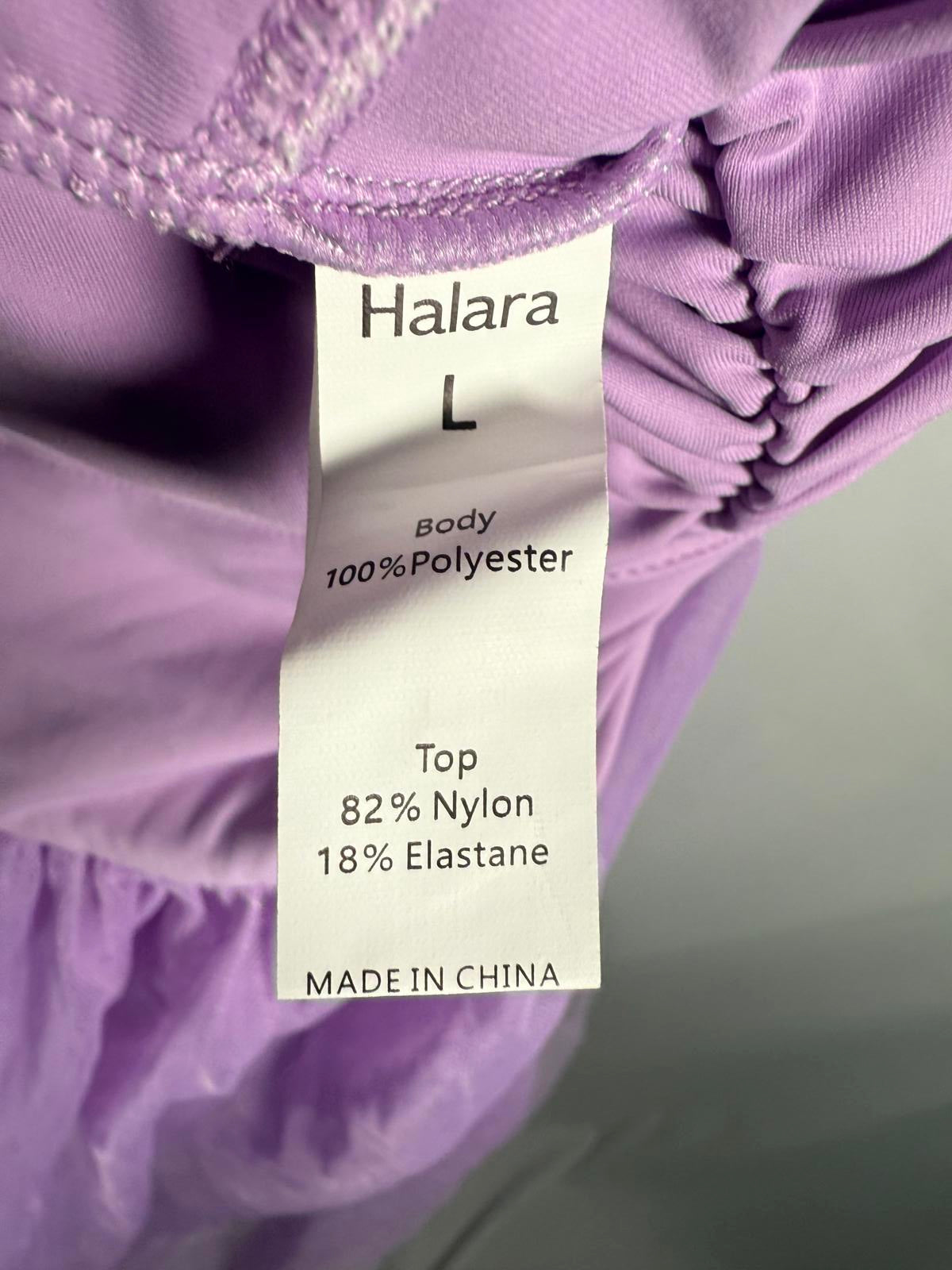 NWT Halara V Neck Ruched Lace Up Contrast Mesh Midi Casual Dress Orchid Bloom L