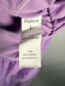 NWT Halara V Neck Ruched Lace Up Contrast Mesh Midi Casual Dress Orchid Bloom L