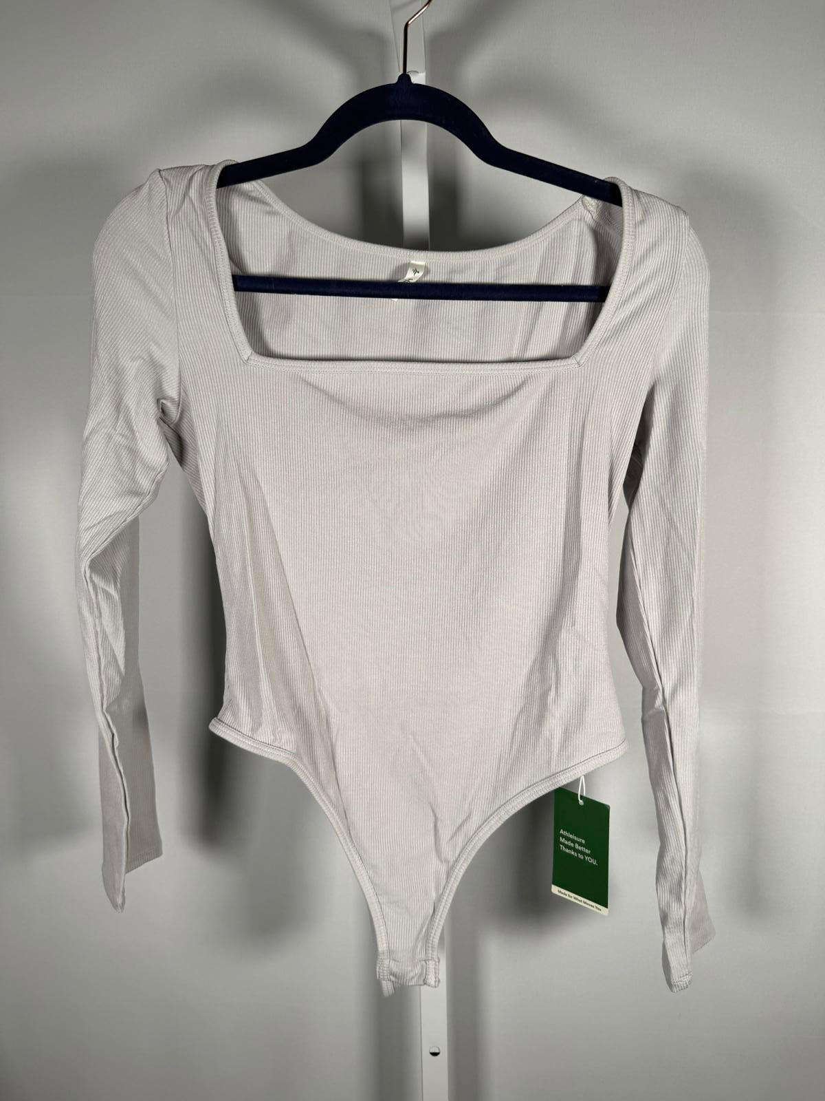 NWT Halara Ribbed Square Neck Long Sleeve Skinny Casual Bodysuit Glacier Gray M