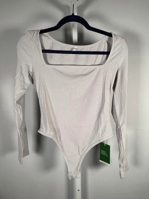 NWT Halara Ribbed Square Neck Long Sleeve Skinny Casual Bodysuit Glacier Gray M