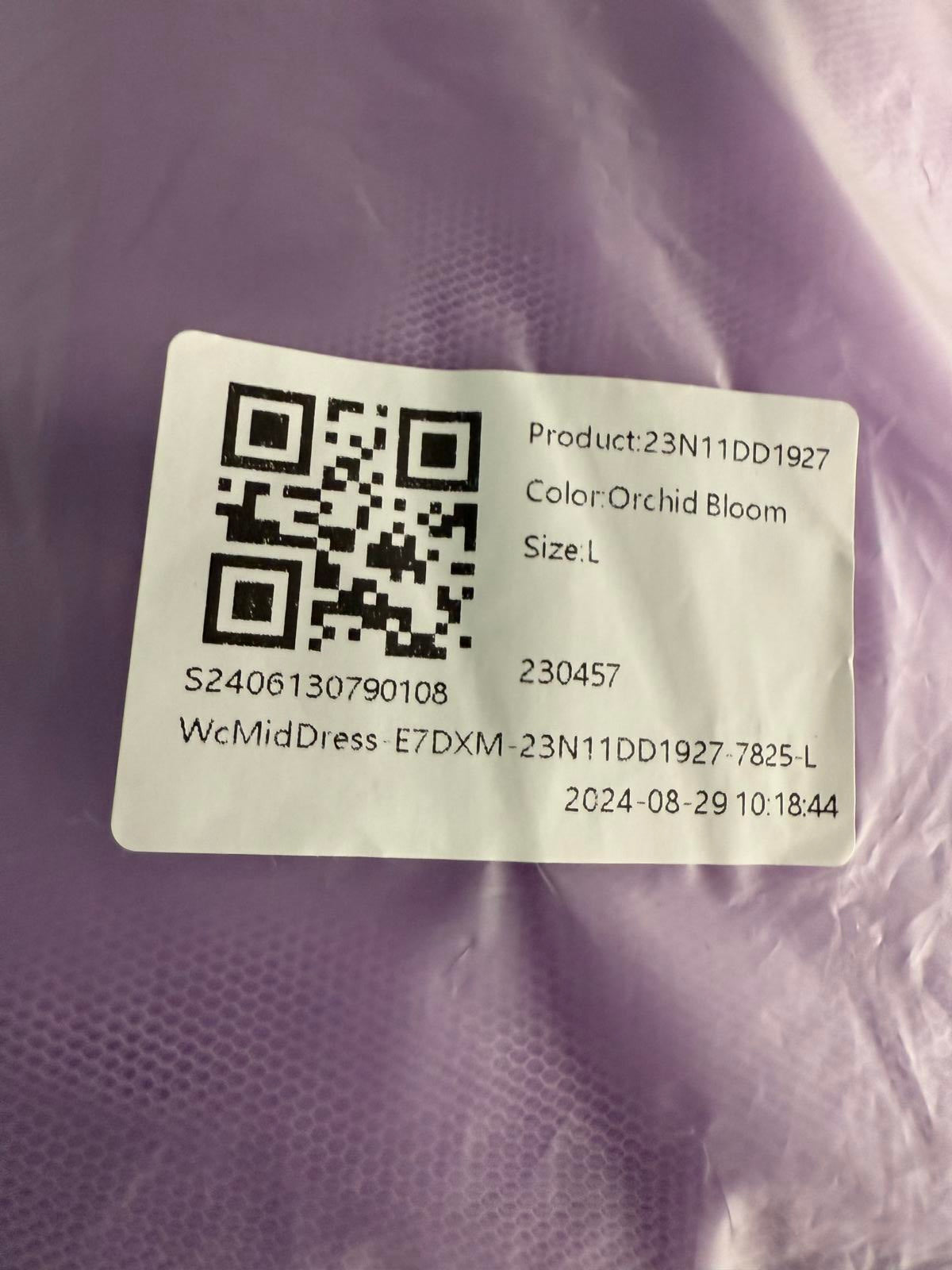 NWT Halara V Neck Ruched Lace Up Contrast Mesh Midi Casual Dress Orchid Bloom L