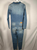 Etienne Marcel Faded Wash Notch Lapel Denim Jumpsuit Size S