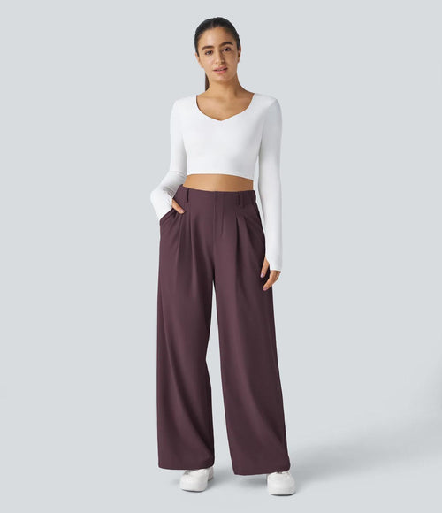 Halara Flex High Waisted Pocket Wide Leg Waffle Work Pants- M