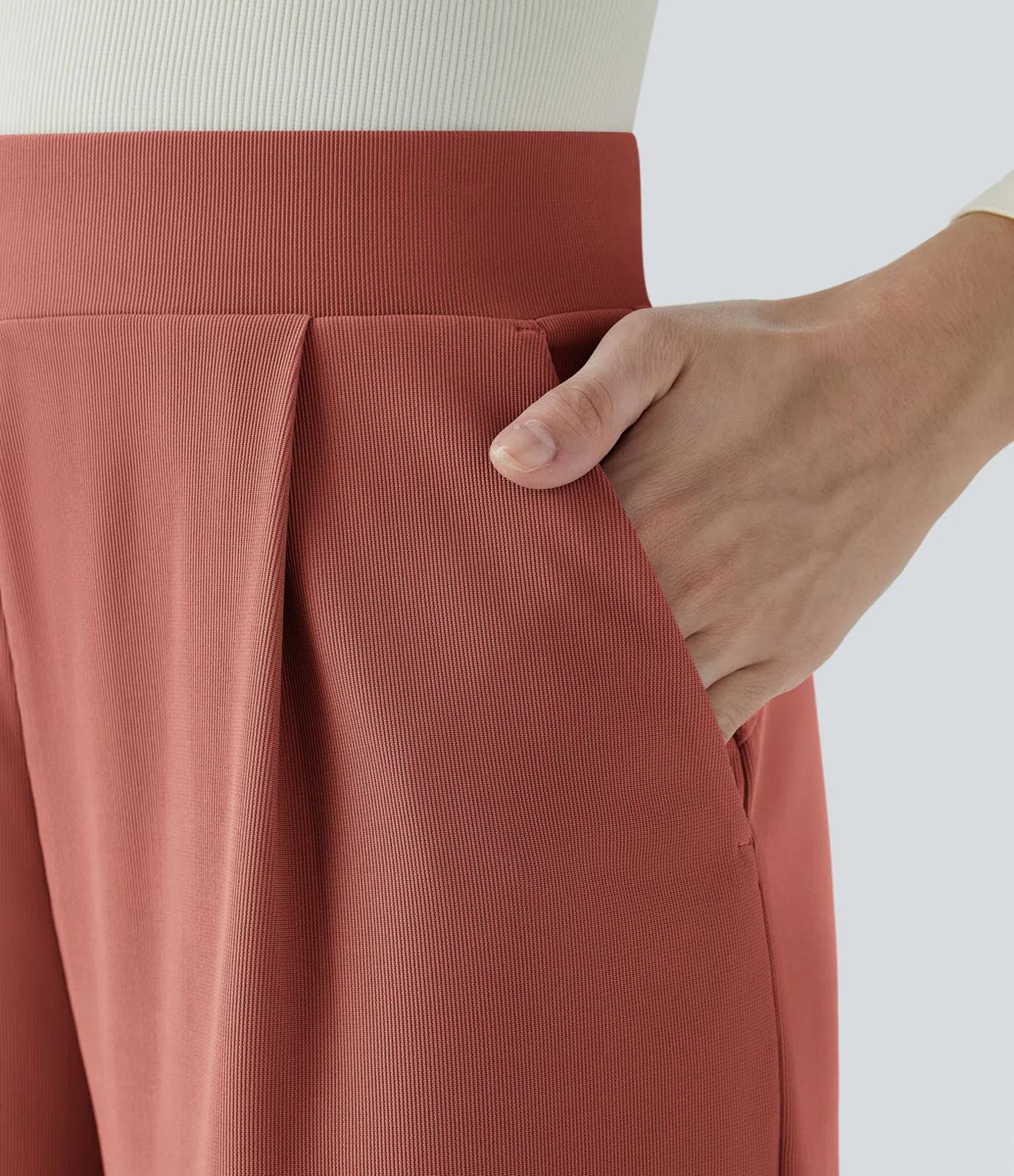 NWT Halara High Waisted Body Sculpt Waist-Slimming Micro Waffle Work Pant Red S