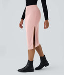 NWT Halara Ribbed High Waisted Bodycon Midi Casual Skirt Mellow Rose Size Medium