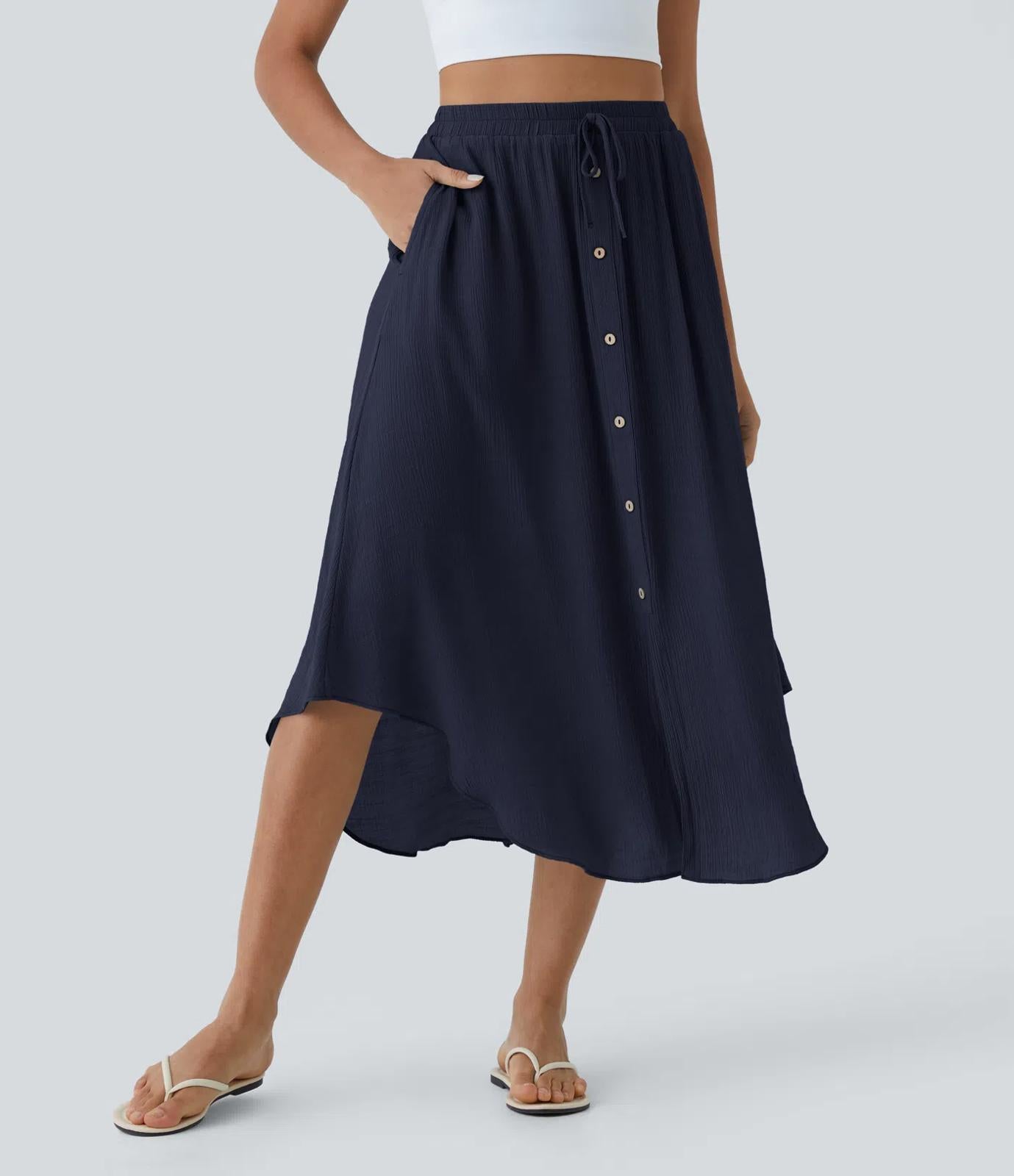 NWT Halara High Waisted Drawstring Pocket Flowy Casual Skirt Maritime Blue XL
