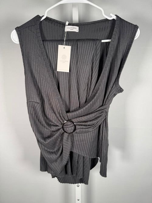 Atelier Women's Wrap Dark Gray Sleeveless Ribbed Knit with Ring Detail Size M