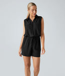 NWT Halara Sleeveless Pockets Drawstring Casual Jumpsuit Black Size L