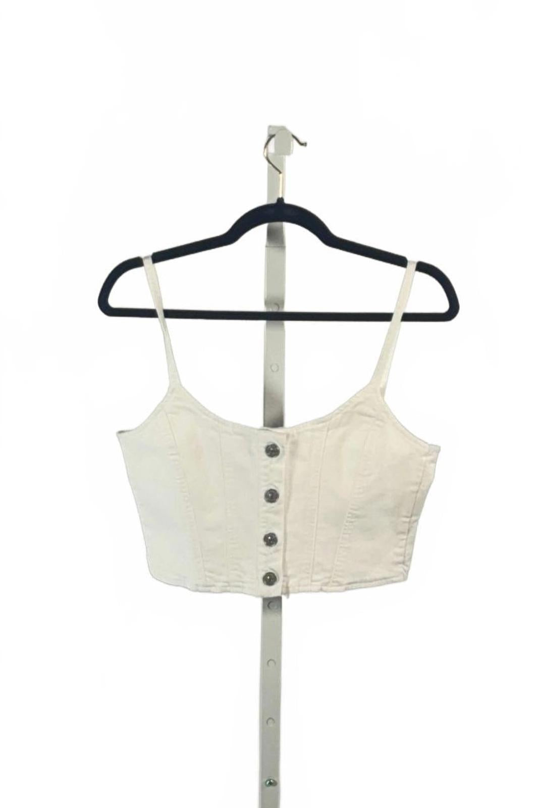 NWT 7 For All Mankind White Button Front Crop Top Women's Size Medium